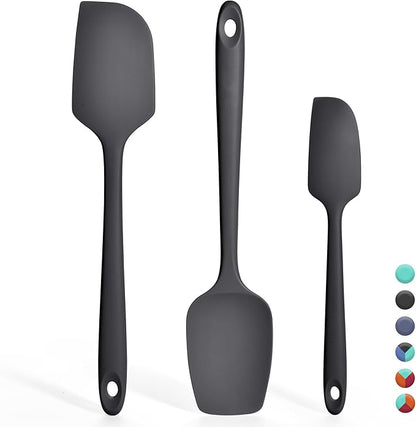 3 Pieces Silicone Spatula Set: Ironberry 600ºF Heat Resistant Food Grade Cooking & Baking Utensils, Kitchen Flexible Nonstick Rubber Scraper for Scraping, Mixing, Scrambling, Flipping (Black)