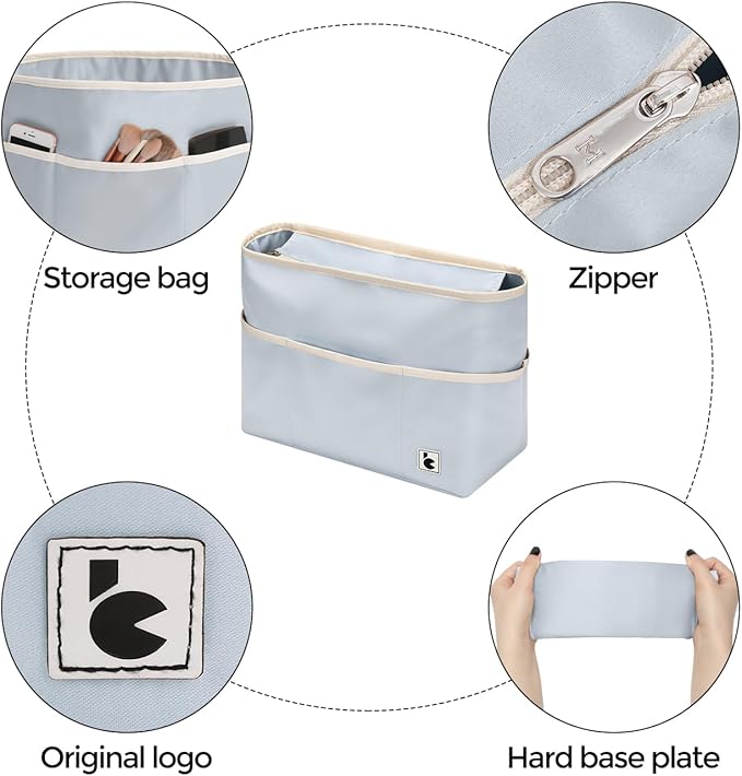 SDANG Purse Organizer Insert with Zipper – Pink Handbag & Tote Bag Organizer | Bag-in-Bag Insert with Pockets for Purses, Totes & Travel(Blue,Large 30)