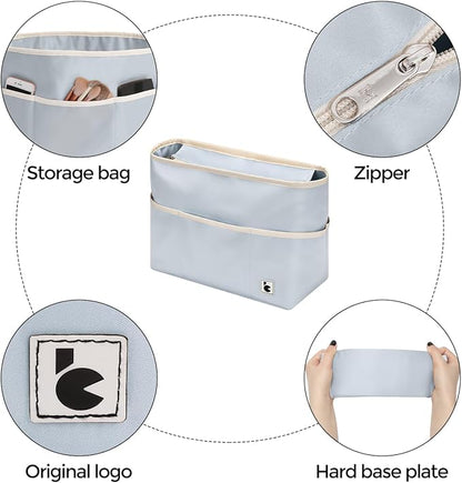 SDANG Purse Organizer Insert with Zipper – Pink Handbag & Tote Bag Organizer | Bag-in-Bag Insert with Pockets for Purses, Totes & Travel(Blue,Large 30)