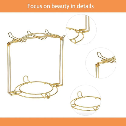 Gold Metal Cup and Saucer Display Stand Tea and Coffee Cup Holder for Countertop, Coffee Station Organizer for Home or Bar Decor