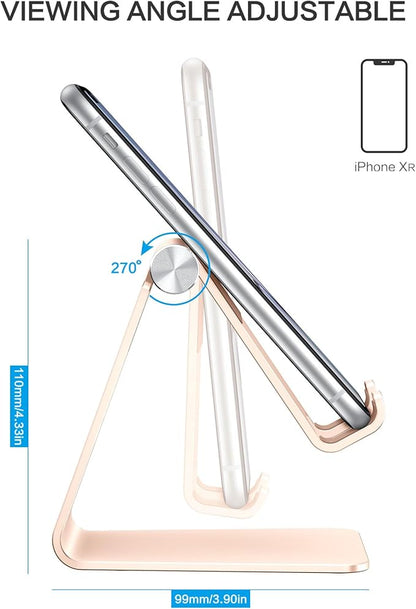OMOTON Adjustable Cell Phone Stand, C2 Aluminum Desktop Phone Dock Holder Compatible with iPhone 15 14 13 Pro, SE, XR, 8 Plus 7 6, Samsung Galaxy, Google Pixel and More, Gold