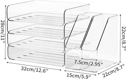 4-Tier Clear Acrylic Paper Tray Organizer for Desk with 2 Matching Bookends – Stackable Letter Tray Set, Stackable Paper Trays, Acrylic Desk Accessories/File Organizer, Office Organizer