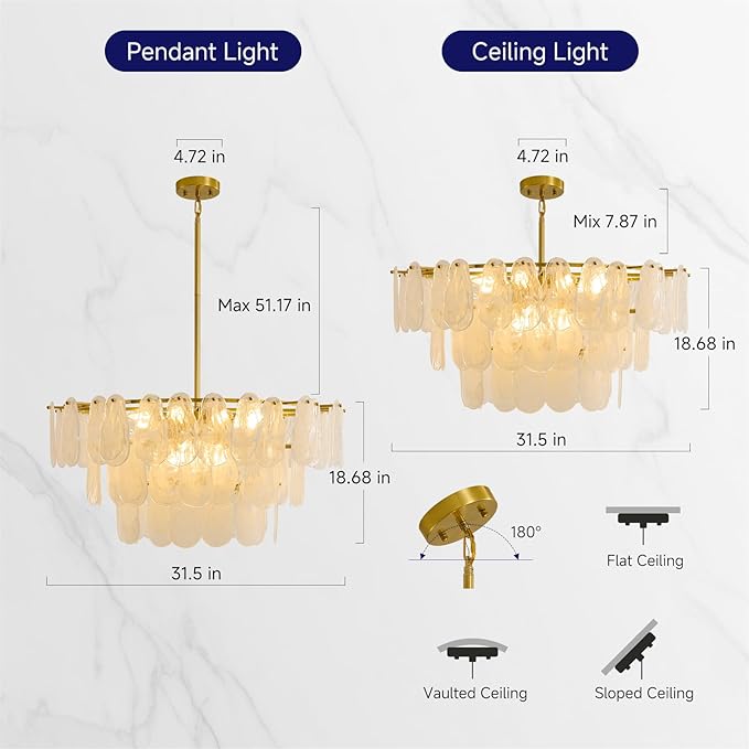 Modern Gold Chandeliers for Living Room: 31.5" Round Luxury Cloud Glass Pendant Lights - 3 Tier Crystal Hanging Light Fixture - Large Chandelier for High Ceilings Dining Room Bedroom Kitchen Staircase