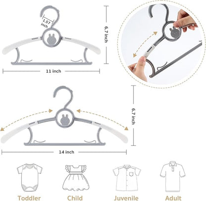 Baby Hangers for Closet Adjustable, Extendable & Stackable Kids Hangers, 11~14inch Non-Slip Plastic Kid Hangeres, Toddler Hangeres for Infant Baby Toddler Children Nursery Teen, Mix, Pack of 60