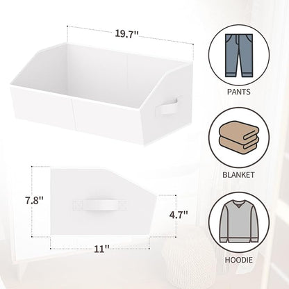 Homsorout Storage Bins for Shelves - Large Trapezoid Closet Shelf Organizer, Fabric Organization Bins with Handles, Storage Baskets for Clothes, Towel, Purse, 6 Pack, White