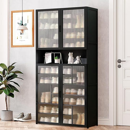 Tall Bamboo Shoe Cabinet with Doors, 11-Tier Shoe Rack for Closet, Freestanding Shoe Storage Cabinet for Hallway Living Room (Black-02)