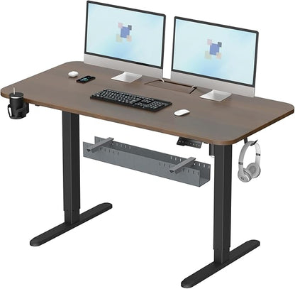 Electric Standing Desk with Cable Management Tray,55x24 Inch Adjustable Height Sit Stand Desk,with Memory Presets & Anti-Collision Computer Desk,for Office,Home,Walnut Top&Black Frame
