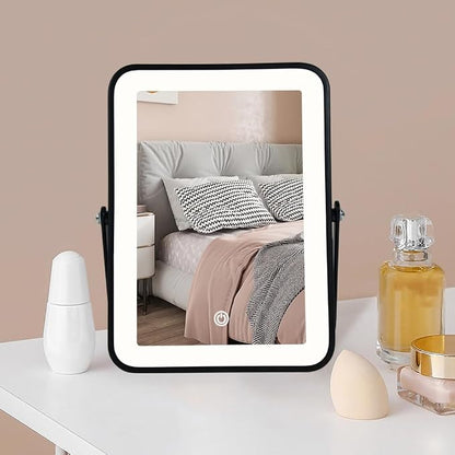 YEKKOPT Rechargeable Makeup Vanity Mirror with Lights, Small Desk Makeup Mirror with Lights, 3 Lighting Modes, Dimmable Touch Screen, Tabletop Light up Mirror