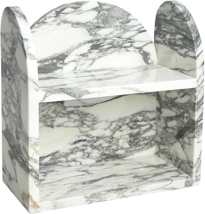 DUANYAN Marble Bathroom Counter Organizers and Storage, 2-Tier Luxurious Makeup Organizer for Perfume Cosmetic Skincare Jewelry, Natural Marble Counter Shelf, No Assembly Required