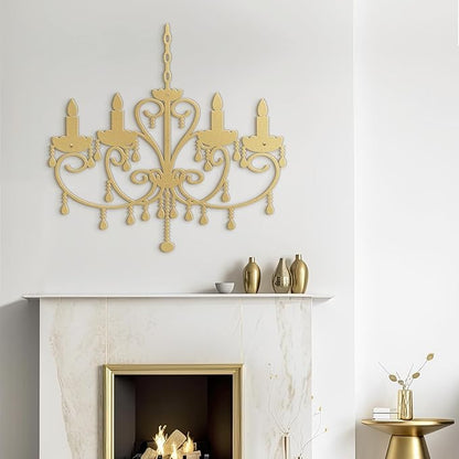 SIGNLEADER Metal Wall Decor Floral Chandelier Candle Minimalist Modern Abstract Wall Sculpture Hangings Home Decoration for Living Room, Bedroom, Bathroom, Kitchen, Outdoor - 36" Gold