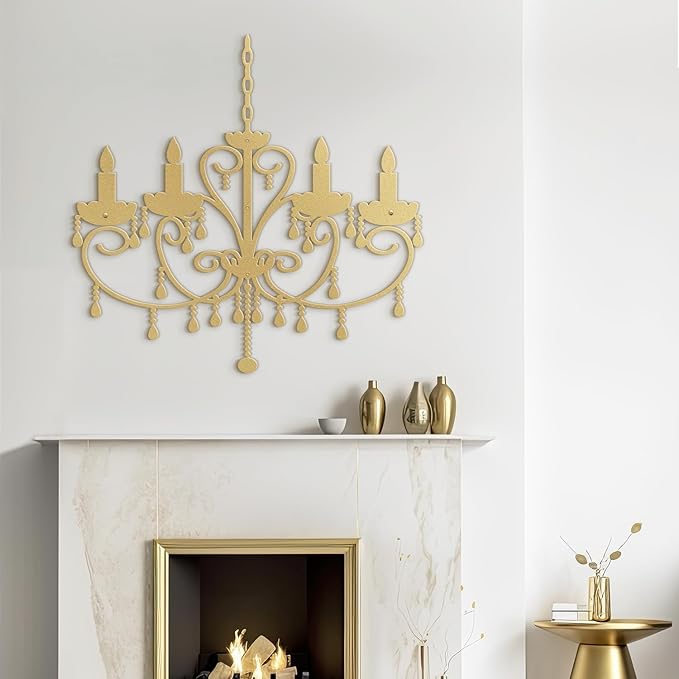SIGNLEADER Metal Wall Decor Floral Chandelier Candle Minimalist Modern Abstract Wall Sculpture Hangings Home Decoration for Living Room, Bedroom, Bathroom, Kitchen, Outdoor - 30" Gold