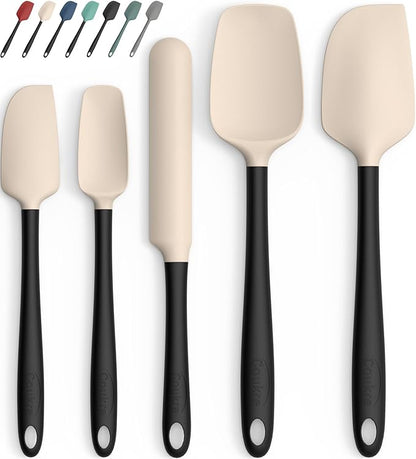 Coukre Silicone Spatula Set of 5,High Temperature Resistant, Food Grade Silicone, Dishwasher Safe, for Baking, Cooking (Beige Black)