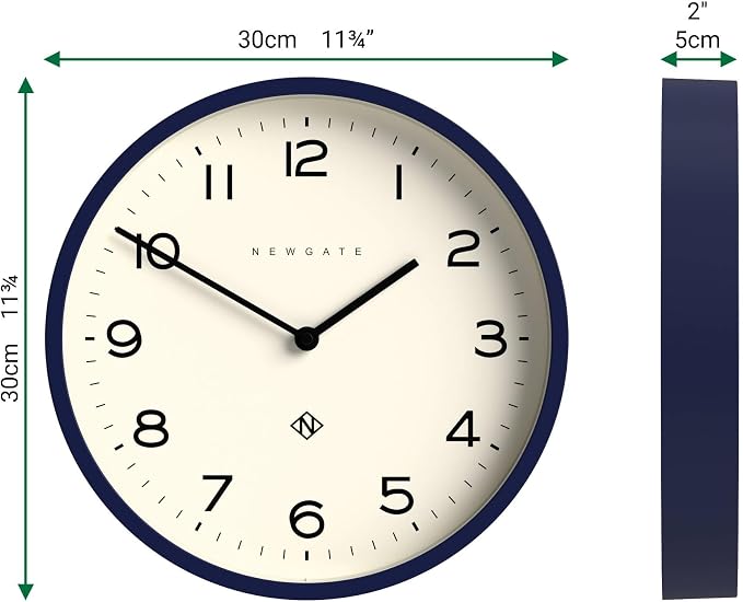 NEWGATE® Number Four Echo wall Clock | Modern Round Clock | 30cm | Midnight Blue | Easy to Read Numbers | Ideal for Kitchen, Living Room or Office