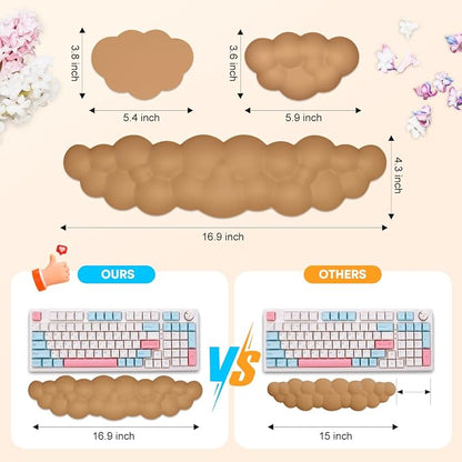 JIKIOU Upgrade Leather Cloud Keyboard Wrist Rest, Cloud Wrist Rest with Non-Slip PU Base, Comfortable Memory Foam Wrist Rest for Computer Laptop Mac Gaming Office and Pain Relief Christmas Wish Gift