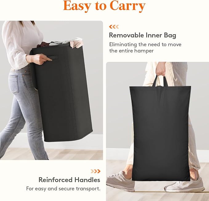 Lifewit 105L Laundry Basket with Lid, Large Laundry Hamper with Plastic Handles and Removable Bag, Foldable Tall Dirty Clothes Hampers for Laundry for Laundry Room, Bedroom, Bathroom, Dorm, Black