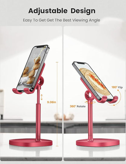 LISEN Cell Phone Stand Adjustable Phone Holer for Desk, Computer Office Desk Accessories for iPhone 16 Holder Women Kitchen Essentials Fits Switch Kindle iPads Tablet 4-10in (Red)