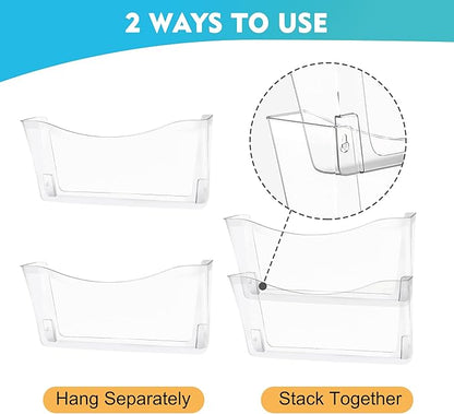EASEPRES 8 Pack Clear Single Pocket Hanging File Organizer, Plastic Wall Mount Paper Mails Magazines Holder, Mounted Folder Bins for Office, School and Home, 13.85x3.14x6.88 inches
