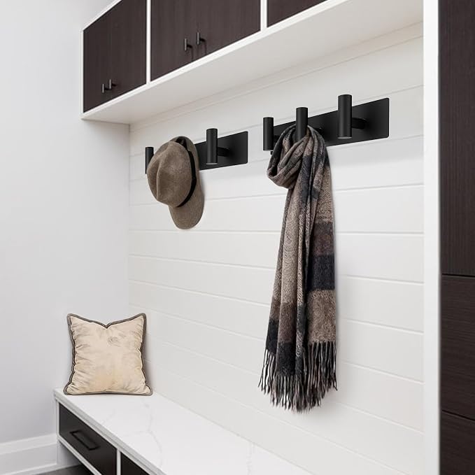 Bntuk Coat Rack Wall Mount - 3 Coat Hooks, Towel Racks for Bathroom Robes Bags Keys, Hat Rack Wall Towel Hooks Organizer (Black)