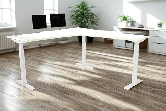 Lift It Electric L-Shape Standing Desk - 72"x30" + 48"x24" Return, Dual Motor Sit Stand Desk, Height Adjustable 28.5"-46.75", Memory Presets, USB Charging, White Top Silver Frame