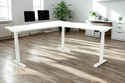 Lift It Electric L-Shape Standing Desk - 72"x30" + 48"x24" Return, Dual Motor Sit Stand Desk, Height Adjustable 28.5"-46.75", Memory Presets, USB Charging, White Top Silver Frame