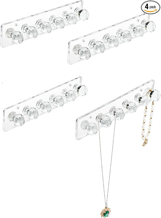 Heesch Necklace Hanger, Acrylic Necklace Holder, Necklace Organizer Wall Mount, Jewelry Hooks for Necklaces, Bracelets, Chains (4-pack Clear Short)