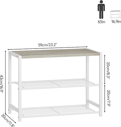 Yusong Shoe Rack Organizer, 3 Tier Industrial Shoe Storage Shelf for Closet Entryway, Narrow Sturdy Metal Shoe Shelves, White