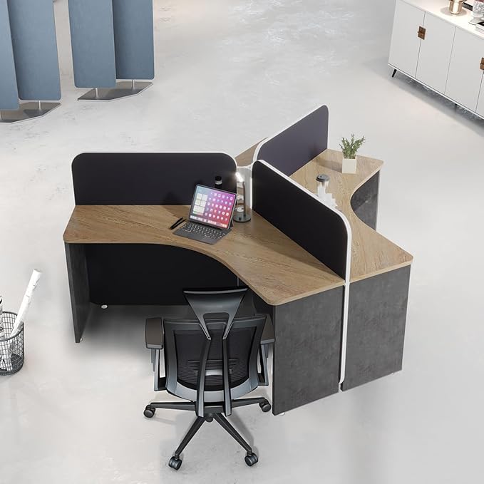 SAINTCY 3 Person Office Cubicle Desk Workstation with Drawers & Built-in Power Outlets, Adjustable Wall Partitions, Layouts for Startups and Modern Workspaces