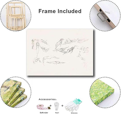 SENLYCH Wall Art Canvas Print Vintage Swimmer Art Sketch Beachy Wall Art Summer Home Decor Swimmer Neutral Art Print Modern Home and Bedroom Decoration 16x24inch Wood Frame