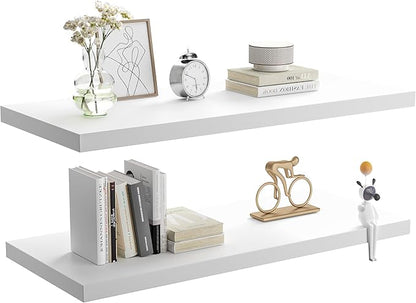 JPND Wall Shelf Set of 2, White Floating Shelves 30 in W x 10 in D x 1 in H, Wooden Floating Wall Shelf with Invisible Brackets for Living Room/Bedroom/Bathroom/Kitchen Storage and Decor