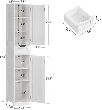 Iwell Tall Bathroom Cabinet, Slim Narrow Bathroom Storage Cabinet with Adjustable Shelves, Storage Cabinets with 1 Drawer, for Bathroom, Living Room, Entryway, Kitchen, White