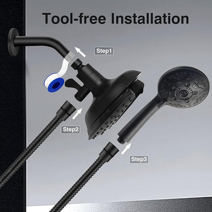 INAVAMZ Shower Head with Handheld High Pressure: Hand Held Shower Head & Rain Shower Head 2-IN-1 Shower Head with 59" Rotatable Stainless Steel Hose, Shower Trim Systems, Black 2.5 GPM 15391