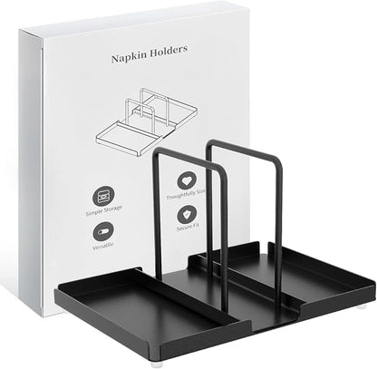 Napkin Holder for Table, Metal Napkin Holder with Salt and Pepper Shakers Caddy, Standing Paper Napkin Storage for Kitchen Dining Table Decor, Black