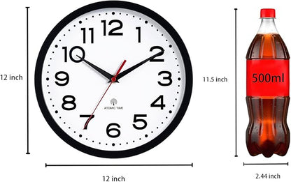 Roymnie Atomic Wall Clock 12 Inch, Modern Clock Battery Operated Classic Analog Decorative for Kitchen, Living Room, Office, Bedroom, Bathroom (Black)