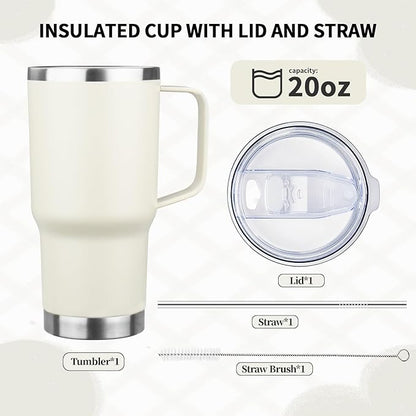 20oz Insulated Tumbler with Handle Stainless Steel Travel Coffee Mug with Lid and Straw Double Wall Vacuum Leak-proof Reusable Thermal Water Cup for Hot and Cold Drinks (Multicolor-6,4 Pack)