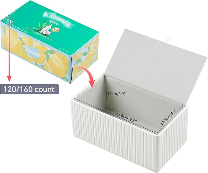 MEIBOOCH PU Leather Tissue Box Cover for 120(3-Ply)/ 160(2-Ply) Count Box of Tissues, Rectangle Tissue Box Holder for Bathroom Bedroom Living Room Office (Ivory Stripe)