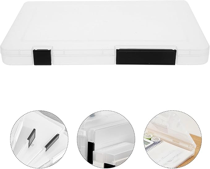 Alipis A5 Document Organizer Box with Lid, Black Plastic Storage Case for Office and Home Filing, Dustproof File Holder for Papers, Bills, and Craft Supplies