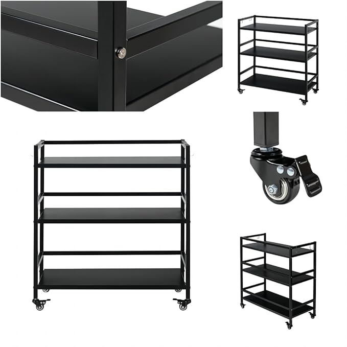 WHUANGKAKAMetal Storage Shelves,Garage Storage Shelving,Standing Storage Shelf,Black Metal Storage Rack,3 Tier Metal Shelving,Move Storage Shelf,Shelving Unit Organizer.