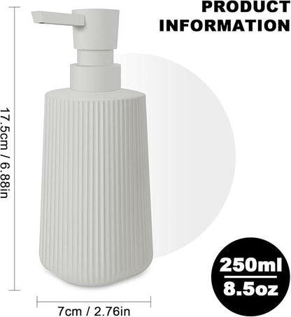 2 Pack Glass Small Soap Dispenser for Bathroom and Kitchen 250ml/8.5oz Dish Soap Dispenser Modern Farmhouse Striped Style Hand Soap Dish Soap Dispenser with Pump (Beige)