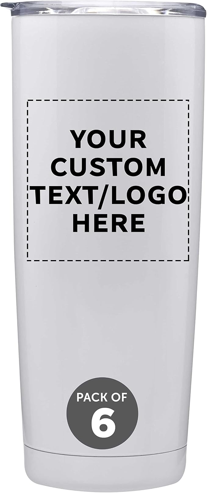 Custom Pipette Stainless Steel Coffee Tumblers 20 oz. Set of 6, Personalized Bulk Pack - Double Wall, Perfect for Coffee, Hot Cocoa, Other Hot & Cold Beverages - White