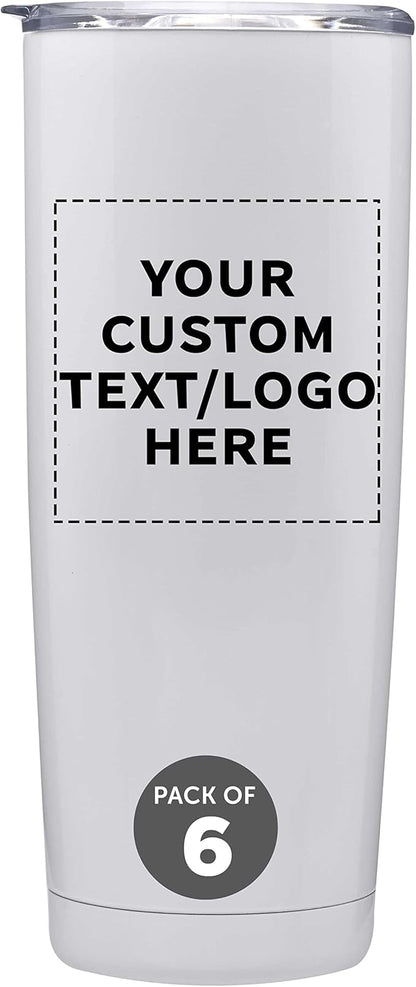 Custom Pipette Stainless Steel Coffee Tumblers 20 oz. Set of 6, Personalized Bulk Pack - Double Wall, Perfect for Coffee, Hot Cocoa, Other Hot & Cold Beverages - White