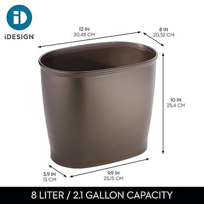 iDesign Slim Plastic Bathroom Trash Can, Small Garbage Bin for Bedroom, Office, Desk, Dorm, 2-Pack, Bronze