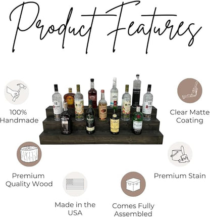 Handmade Tiered Display Shelving - Three Tier Bar Display - Bar Organizer - Liquor Bottle Display (30" with Back, Black)