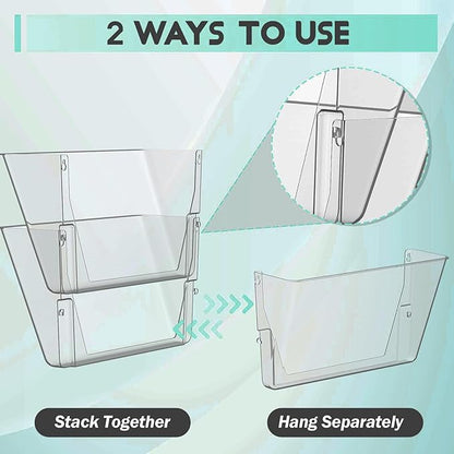 6 Pockets Acrylic Wall File Organizer, Clear Wall File Holder, Plastic Hanging Wall File Holder for Office, School and Home, Smoky