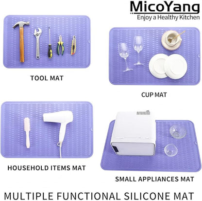 Silicone Dish Drying Mat for Multiple Usage,Easy clean,Eco-friendly,Heat-resistant Silicone Mat for Kitchen Counter or Sink,Refrigerator or Drawer Liner Light Purple 3XL 28 inches x 18 inches