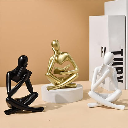 LINZHEN Style-B Gold, Creative Abstract Thinker Bookend for Home Aesthetic, Study, and Wine Cabinet – Stylish Shelf Decor Accent and Thoughtful Gift for Living Room, Bar, or Coffee Shop