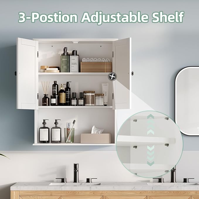 Bathroom Wall Cabinet 24"x30", Painted White Medicine Cabinet W/Adjustable Shelf, Easy Assembly Laundry Wall Cabinet Above Toilet Storage Cabinet Wall Mounted, Over the Toilet Storage Cabinet