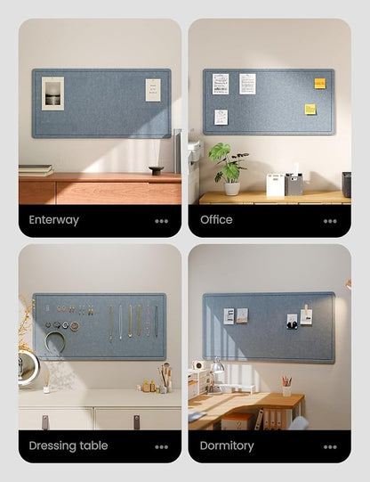 Fluxynara Bulletin Board, 35" x 17.5" Cork Board Alternative with 12 Safe Removable Adhesive Tabs, Foldable Felt Pin Board for Home Office, Classroom, Bedroom,Entryway for Walls— Blue Gray
