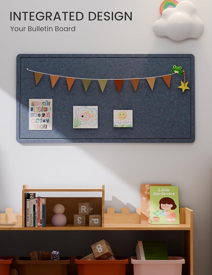 Fluxynara Bulletin Board, 35" x 17.5" Cork Board Alternative with 12 Safe Removable Adhesive Tabs, Foldable Felt Pin Board for Home Office, Classroom, Bedroom,Entryway for Walls— Navy Blue