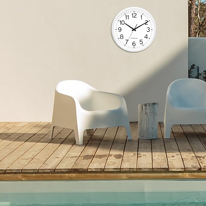 Caysie 16 Inch Sealed Large Outdoor Clock Waterproof, Silent Battery Operated Weatherproof Wall Clocks for Pool Patio Outside Home (White)