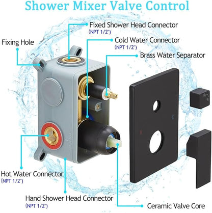 Shower Faucet Set Rain Shower System Matte Black with High Pressure 10-Inch Shower Head Handheld Square Shower Head Bathroom Luxury Rain Shower Faucet Shower Complete Combo Kit Wall Mounted